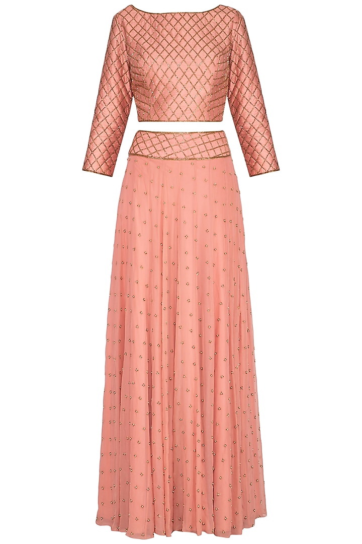 Dusty Rose Colored Embellished Lehenga Set by Roora by Ritam