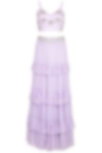 Lilac Embellished Bralette Top With Skirt by Roora by Ritam