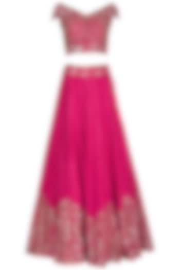 Bright Pink Embroidered Lehenga Set by Roora by Ritam
