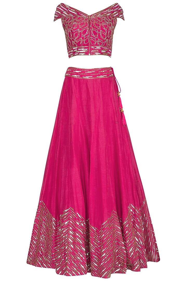 Bright Pink Embroidered Lehenga Set by Roora by Ritam