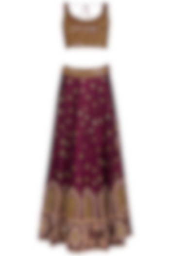 Burgundy Embroidered Lehenga Set by Roora by Ritam