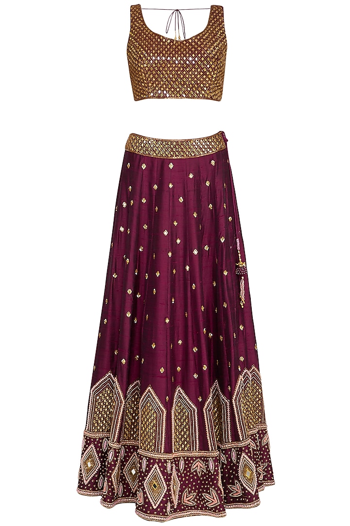 Burgundy Embroidered Lehenga Set by Roora by Ritam