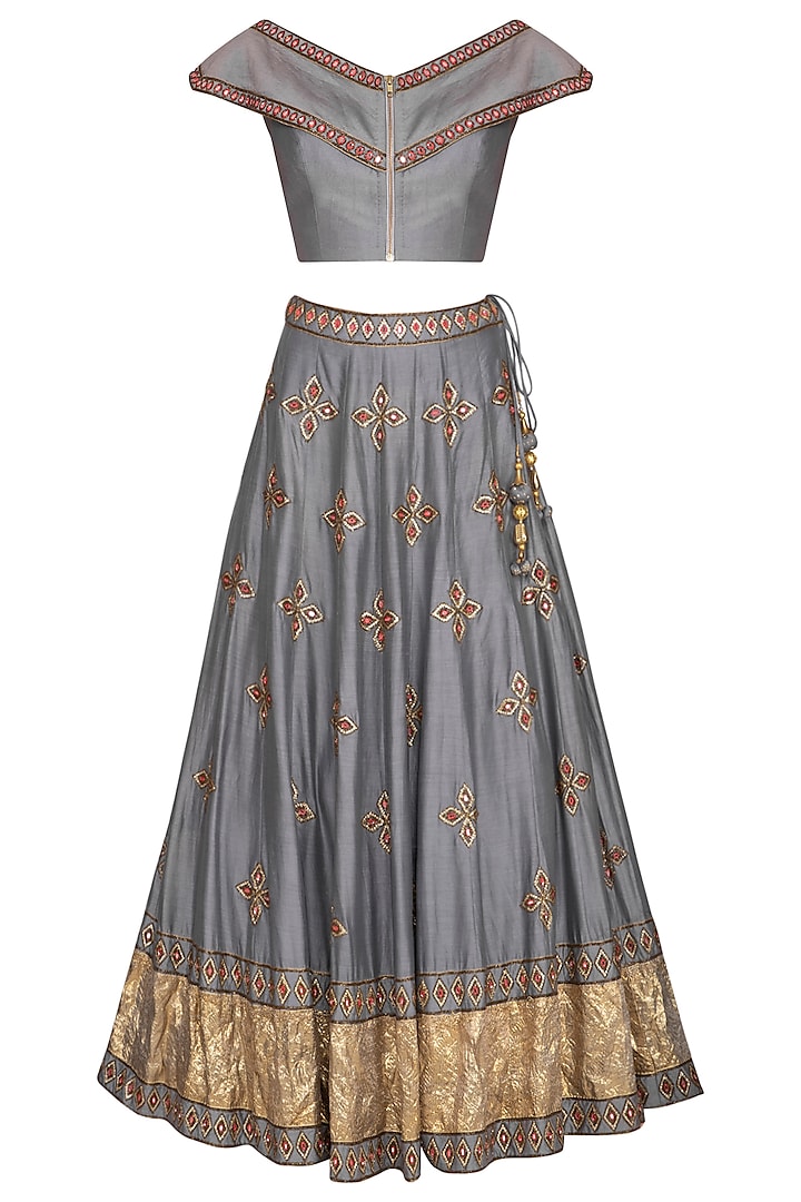 Grey Embroidered Lehenga Set by Roora by Ritam