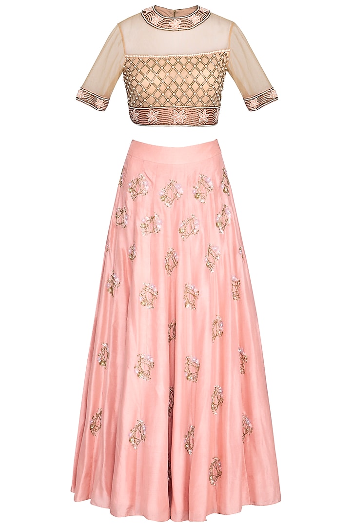 Nude Embroidered Lehenga Set by Roora by Ritam