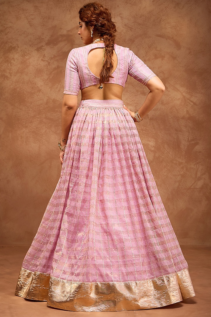 Lilac Silk Chanderi & Silk Organza Gota Embroidered Wedding Lehenga Set by RoohbyRidhimaa at Pernia's Pop Up Shop