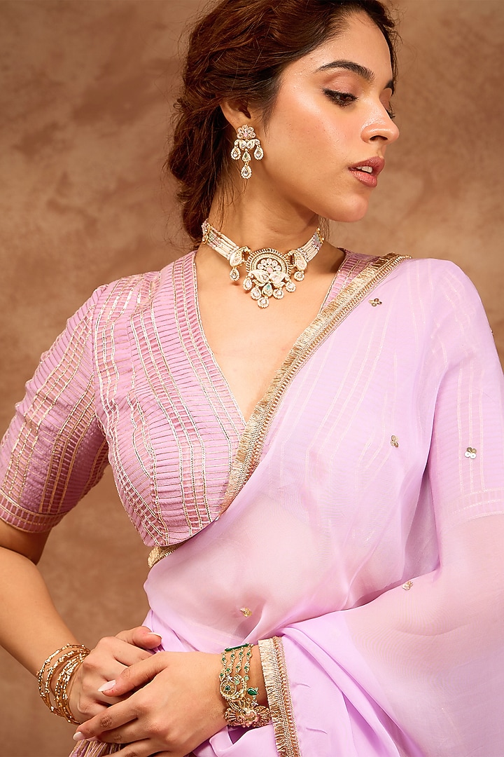 Lilac Silk Chanderi & Silk Organza Gota Embroidered Wedding Lehenga Set by RoohbyRidhimaa at Pernia's Pop Up Shop