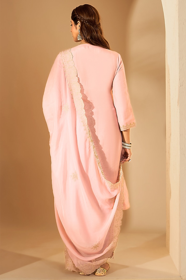 Pastel Pink Pure Silk Organza Zari Embroidered Kurta Set by RoohbyRidhimaa at Pernia's Pop Up Shop