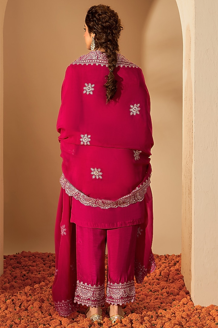 Fuchsia Pink Pure Silk Organza Zari Embroidered Kurta Set by RoohbyRidhimaa at Pernia's Pop Up Shop