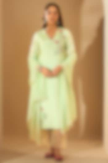 Pastel Green Viscose Raw Silk & Organza Sequins Embroidered Kurta Set by RoohbyRidhimaa at Pernia's Pop Up Shop