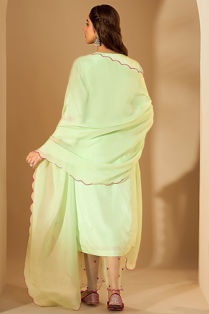 Pastel Green Viscose Raw Silk & Organza Sequins Embroidered Kurta Set by RoohbyRidhimaa at Pernia's Pop Up Shop