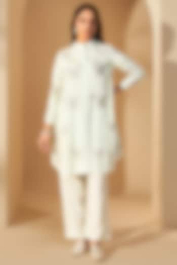 Powder Green Viscose Raw Silk Resham Embroidered Kurta Set by RoohbyRidhimaa at Pernia's Pop Up Shop