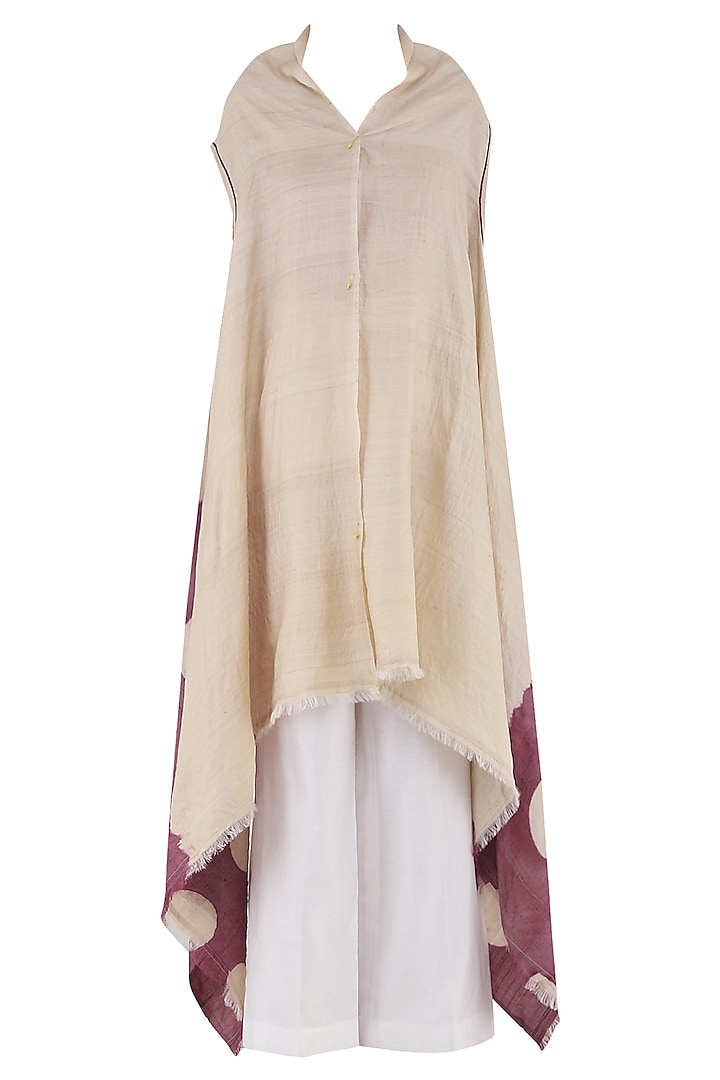 Beige Dyed and Embroidered Overlayer by Rouka