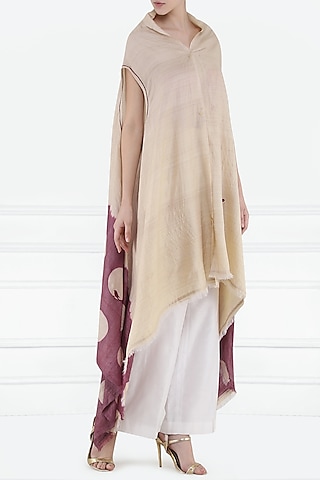 Beige Dyed and Embroidered Overlayer by Rouka