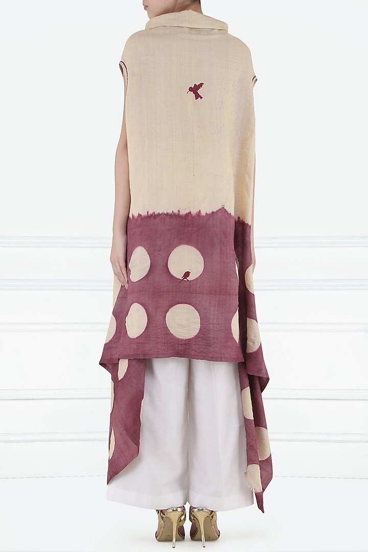 Beige dyed and embroidered overlayer available only at Pernia's Pop Up Shop.