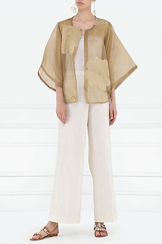 Ochre Appliqued and Embroidered Overlayer by Rouka