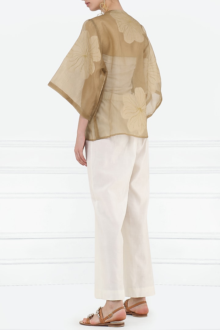 Ochre appliqued and embroidered overlayer available only at Pernia's Pop Up Shop.