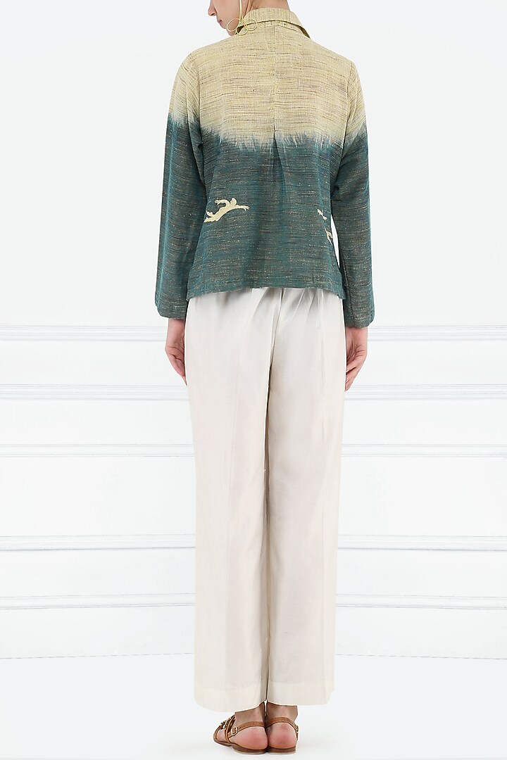 Beige dyed and embroidered motifs jacket available only at Pernia's Pop Up Shop.