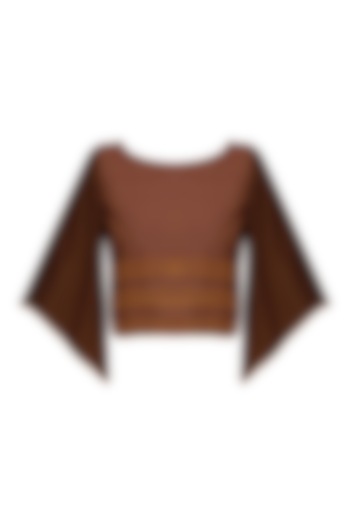 Brick Red Bell Sleeves Crop Top by Rouka