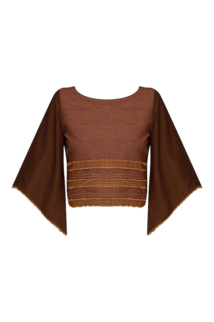 Brick Red Bell Sleeves Crop Top by Rouka