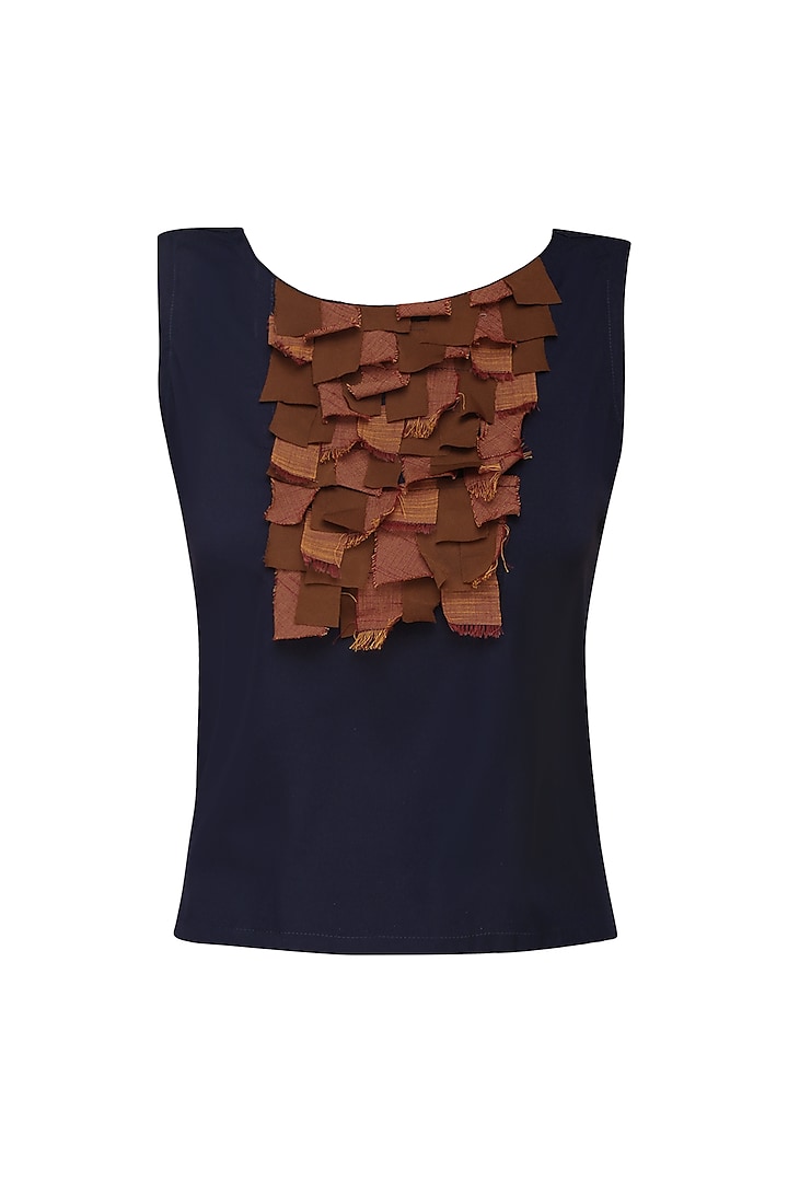 Navy Blue and Brick Red Patchwork Top by Rouka