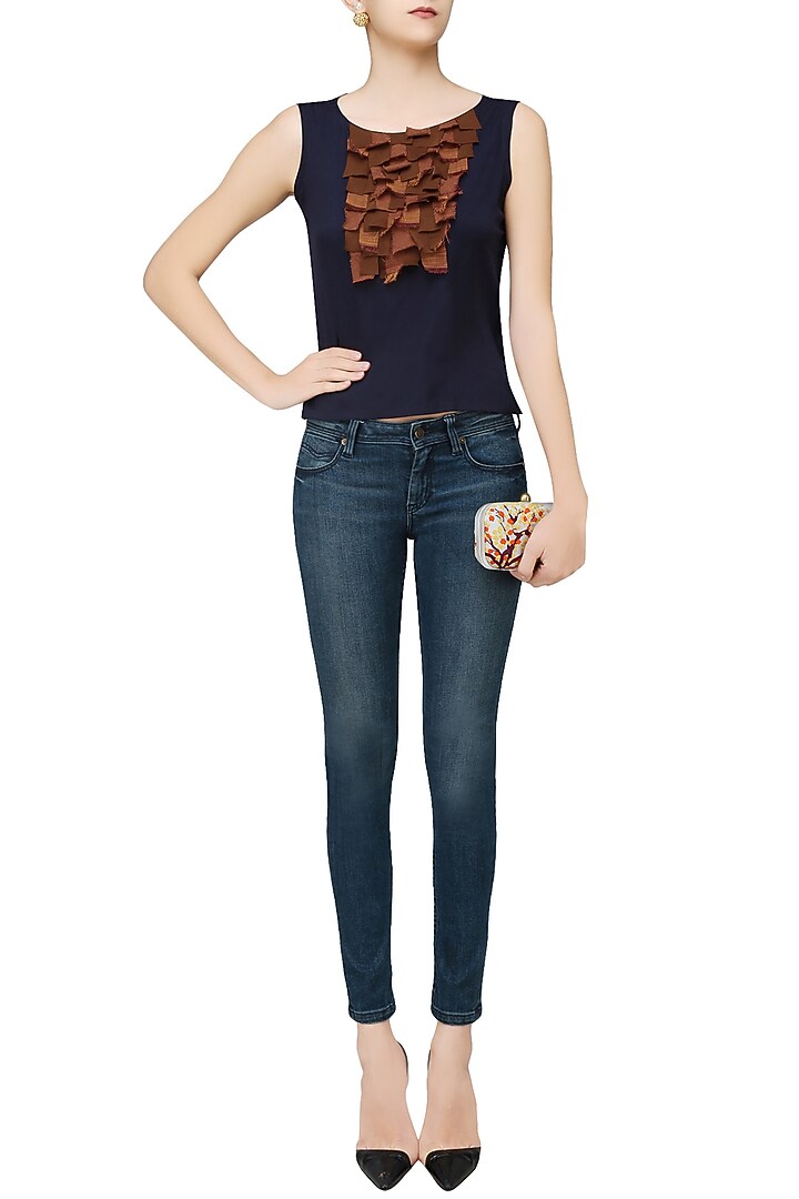 Navy blue and brick red patchwork top available only at Pernia's Pop Up Shop.