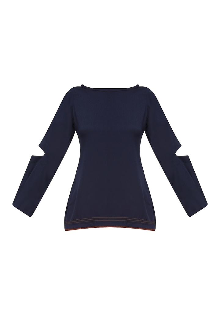 Navy Blue Edge Detail Top by Rouka