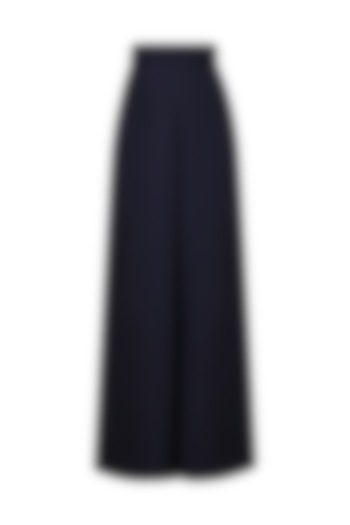 Navy Blue Tie Up Flared Pants by Rouka