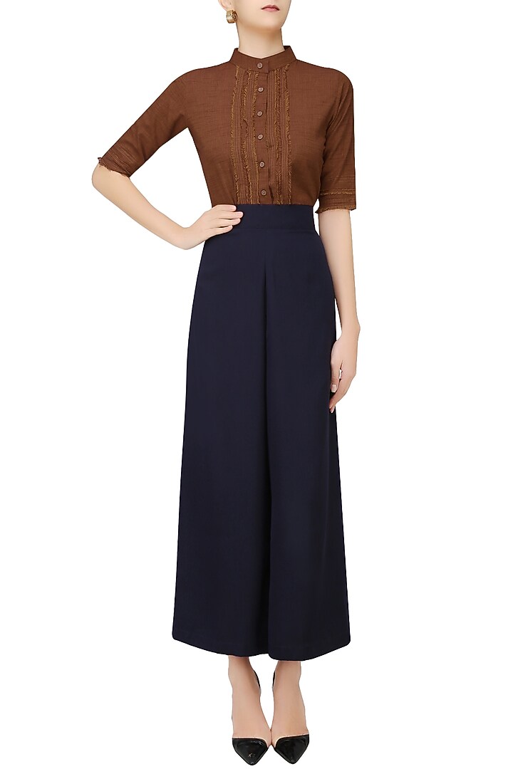 Navy blue tie up flared pants available only at Pernia's Pop Up Shop.