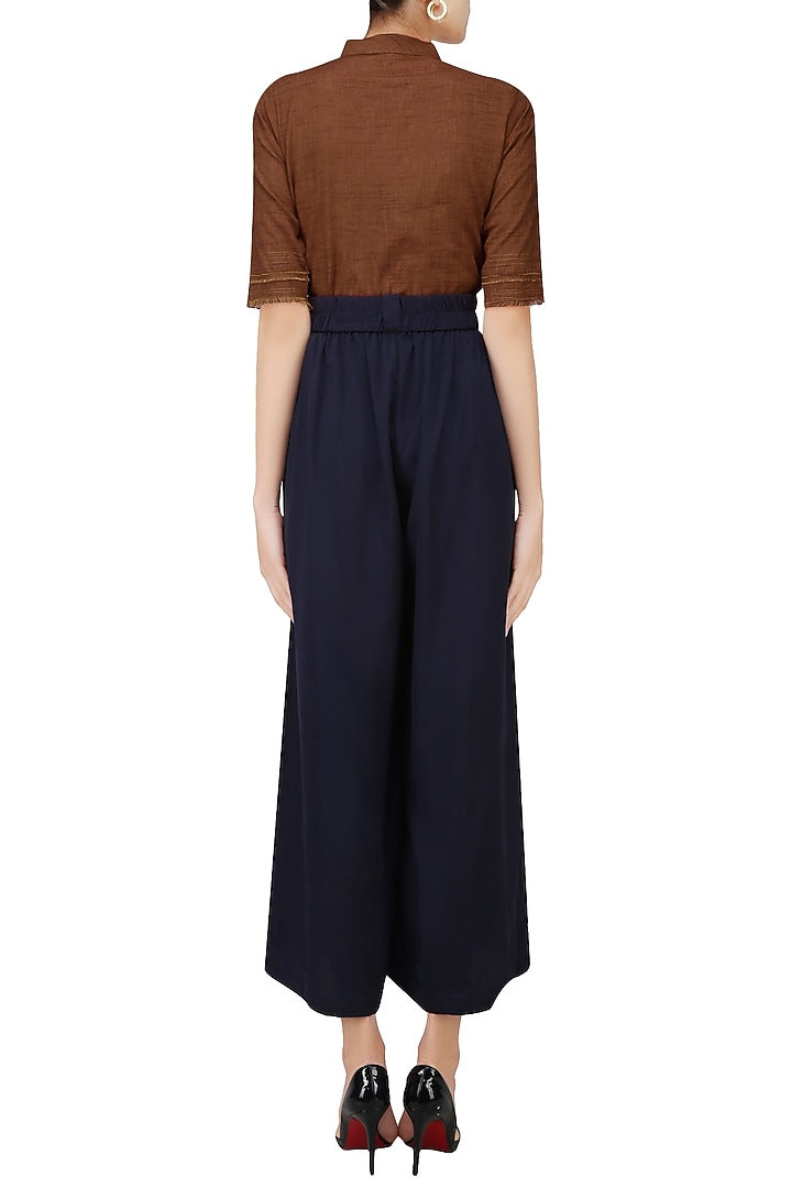 Navy blue tie up flared pants available only at Pernia's Pop Up Shop.