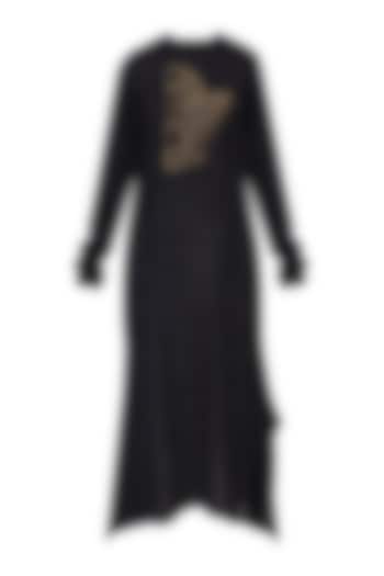 Black Harp Motif Embroidered Tunic Dress by Rouka