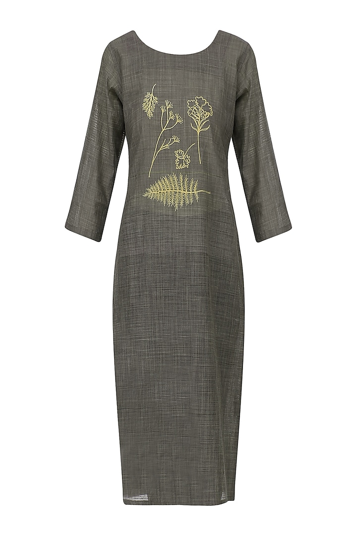 Ash Grey Floral Motif Embroidered Tunic Dress by Rouka