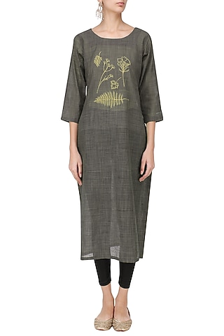 Ash Grey Floral Motif Embroidered Tunic Dress by Rouka