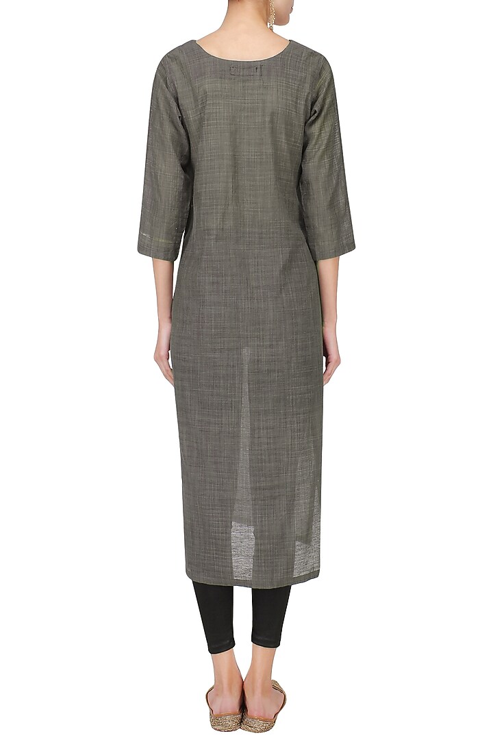 Ash grey floral motif embroidered tunic dress available only at Pernia's Pop Up Shop.