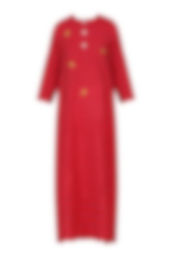Red Bird Motif Embroidered Tunic Dress by Rouka