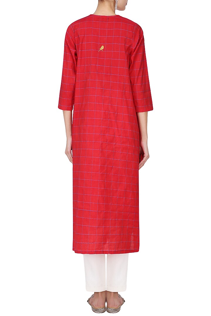 Red bird motif embroidered tunic dress available only at Pernia's Pop Up Shop.