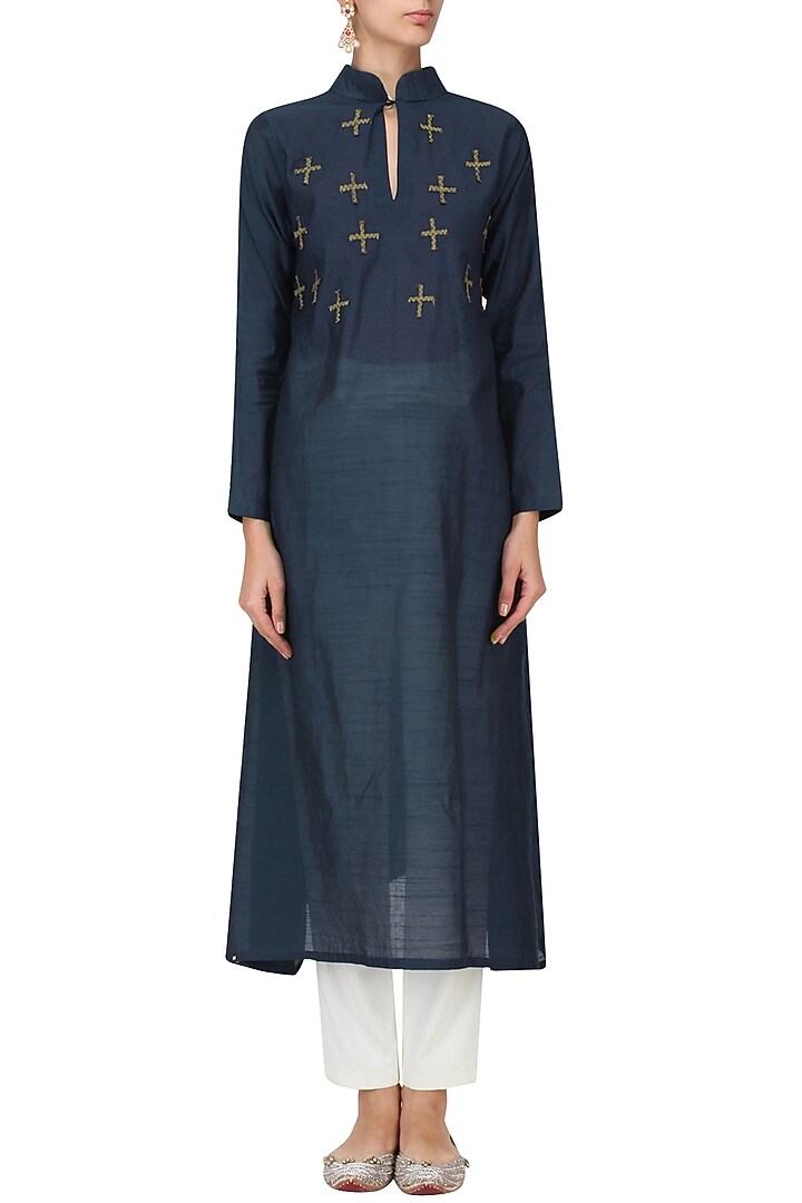 Navy blue cross motif embroidered tunic dress available only at Pernia's Pop Up Shop.