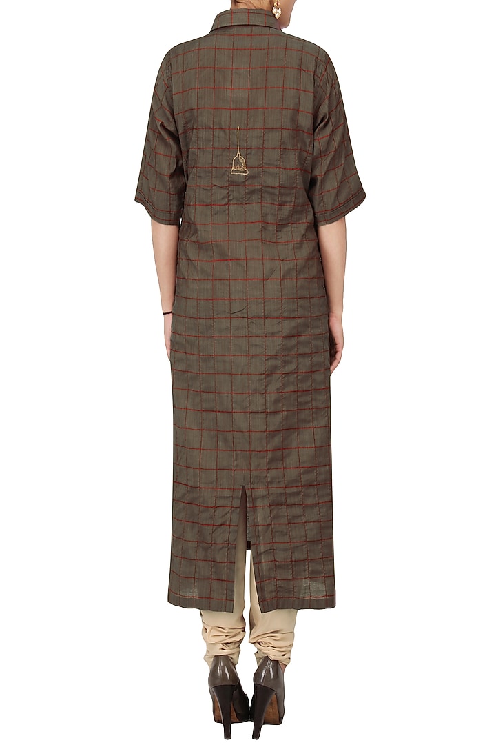 Grey bell motif embroidered tunic dress available only at Pernia's Pop Up Shop.
