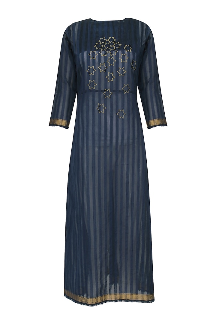 Navy blue star motif embroidered tunic dress available only at Pernia's ...