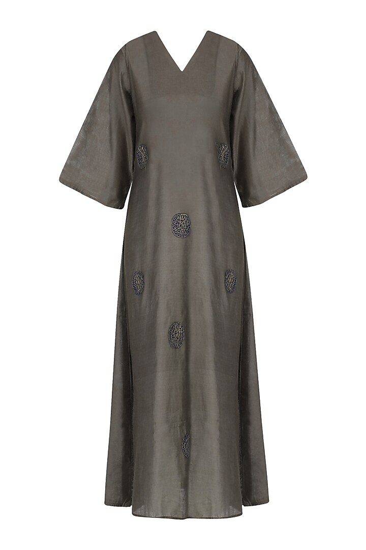 Grey Polka Dot Motif Embroidered Tunic Dress by Rouka