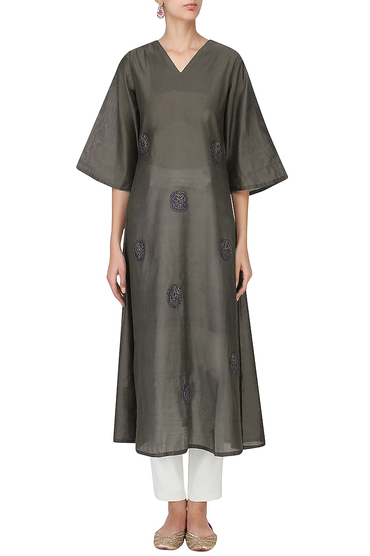 Grey polka dot motif embroidered tunic dress available only at Pernia's Pop Up Shop.