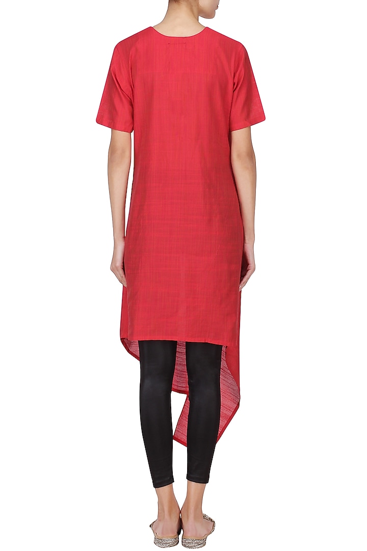 Red music notes motif embroidered tunic dress available only at Pernia's Pop Up Shop.