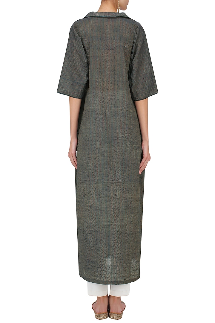 Navy graphite rose motif embroidered kimono tunic dress available only at Pernia's Pop Up Shop.