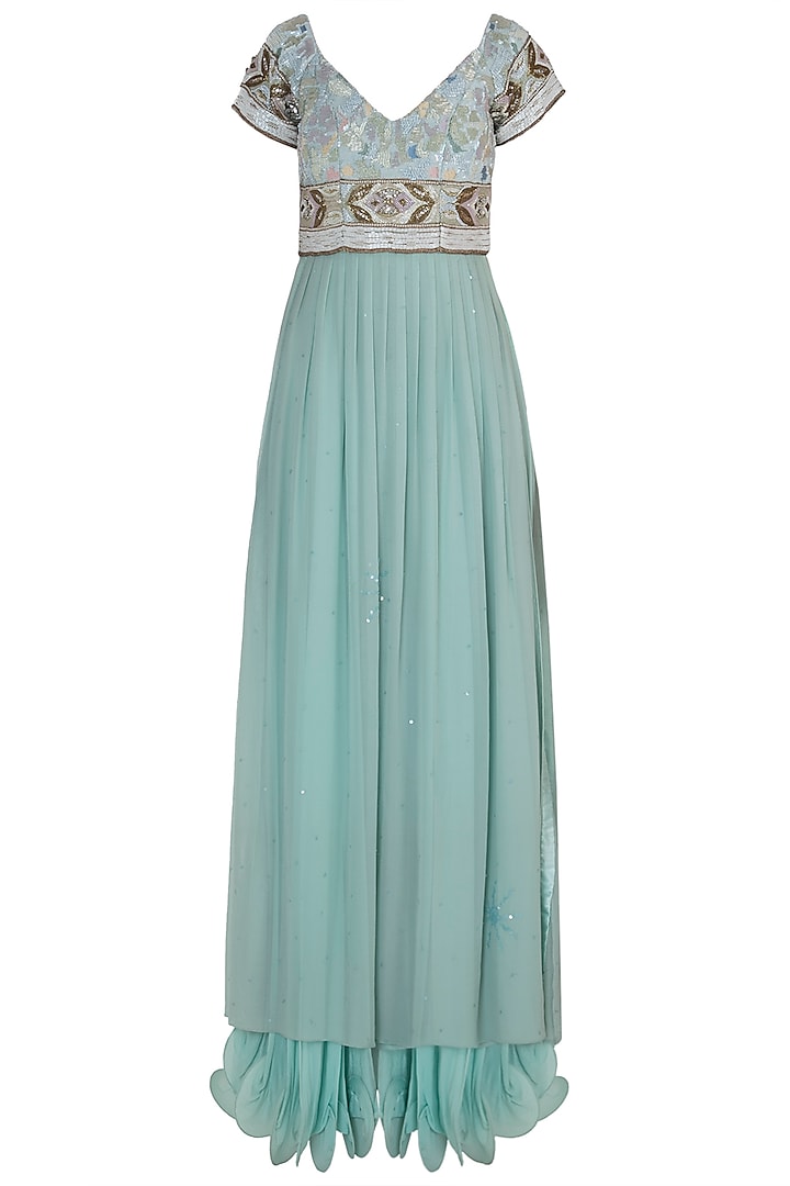 Serene Blue Embroidered Gown by Rozina
