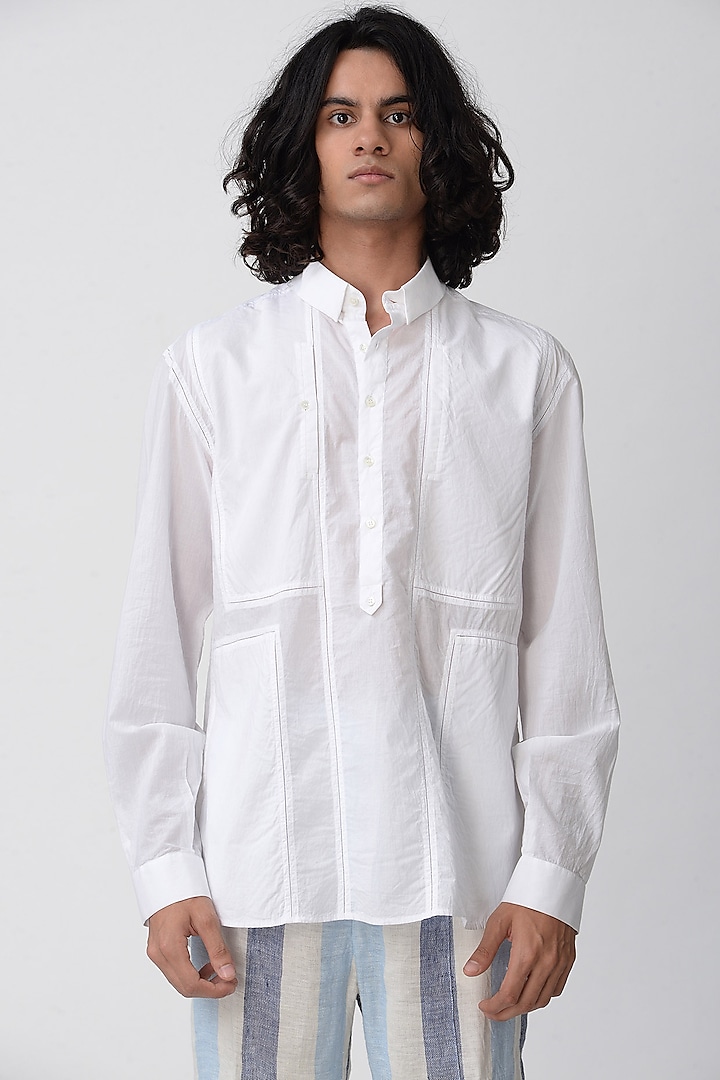 White Shirt With Patch Pockets by Rajesh Pratap Singh Men