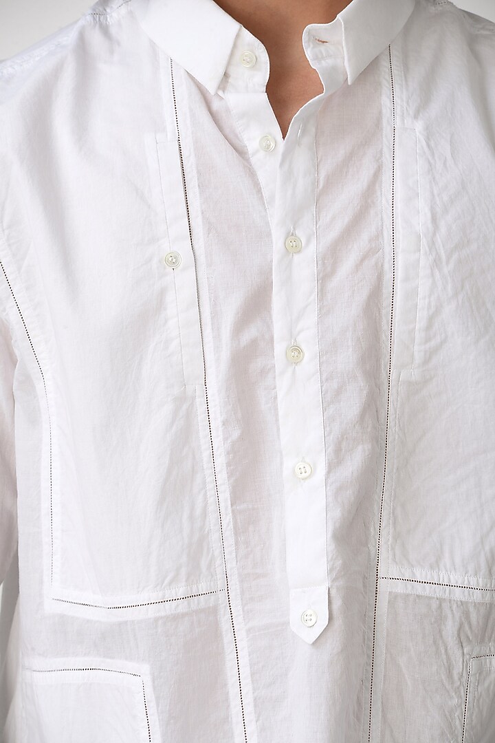 White Party Wear Shirt With Patch Pockets by Rajesh Pratap Singh Men at Pernia's Pop Up Shop