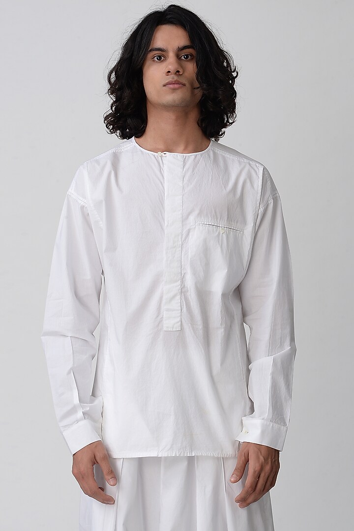White Round Neck Party Wear Shirt by Rajesh Pratap Singh Men at Pernia's Pop Up Shop