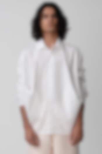 White Shirt With Pouch Pockets by Rajesh Pratap Singh Men