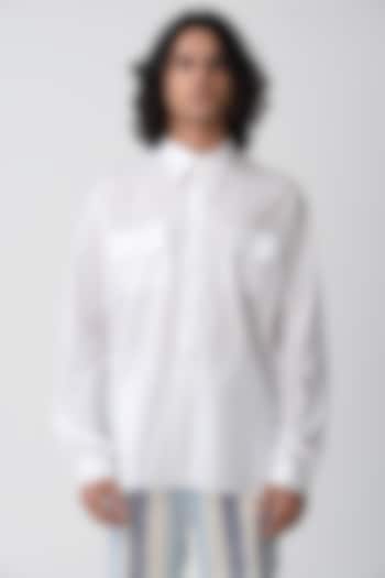 White Collared Shirt With Pockets by Rajesh Pratap Singh Men