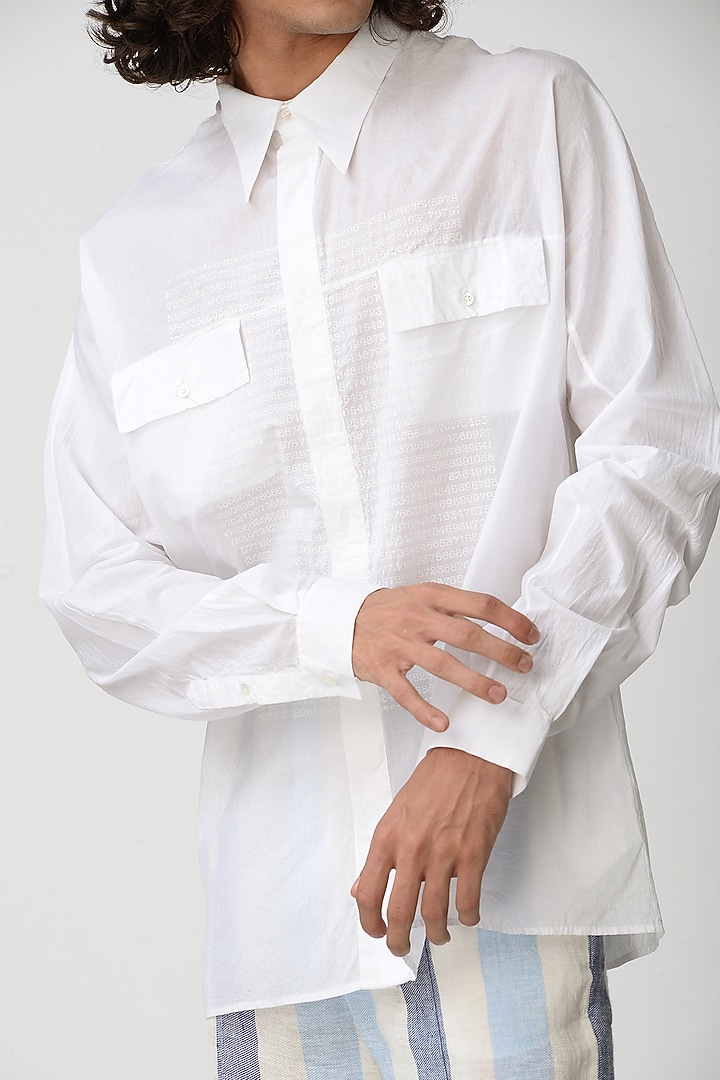 White Collared Party Wear Shirt With Pockets by Rajesh Pratap Singh Men at Pernia's Pop Up Shop