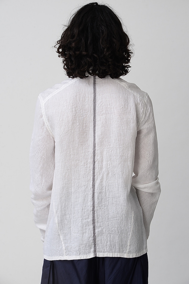 White Wedding Shirt With Biker Sleeves by Rajesh Pratap Singh Men at Pernia's Pop Up Shop